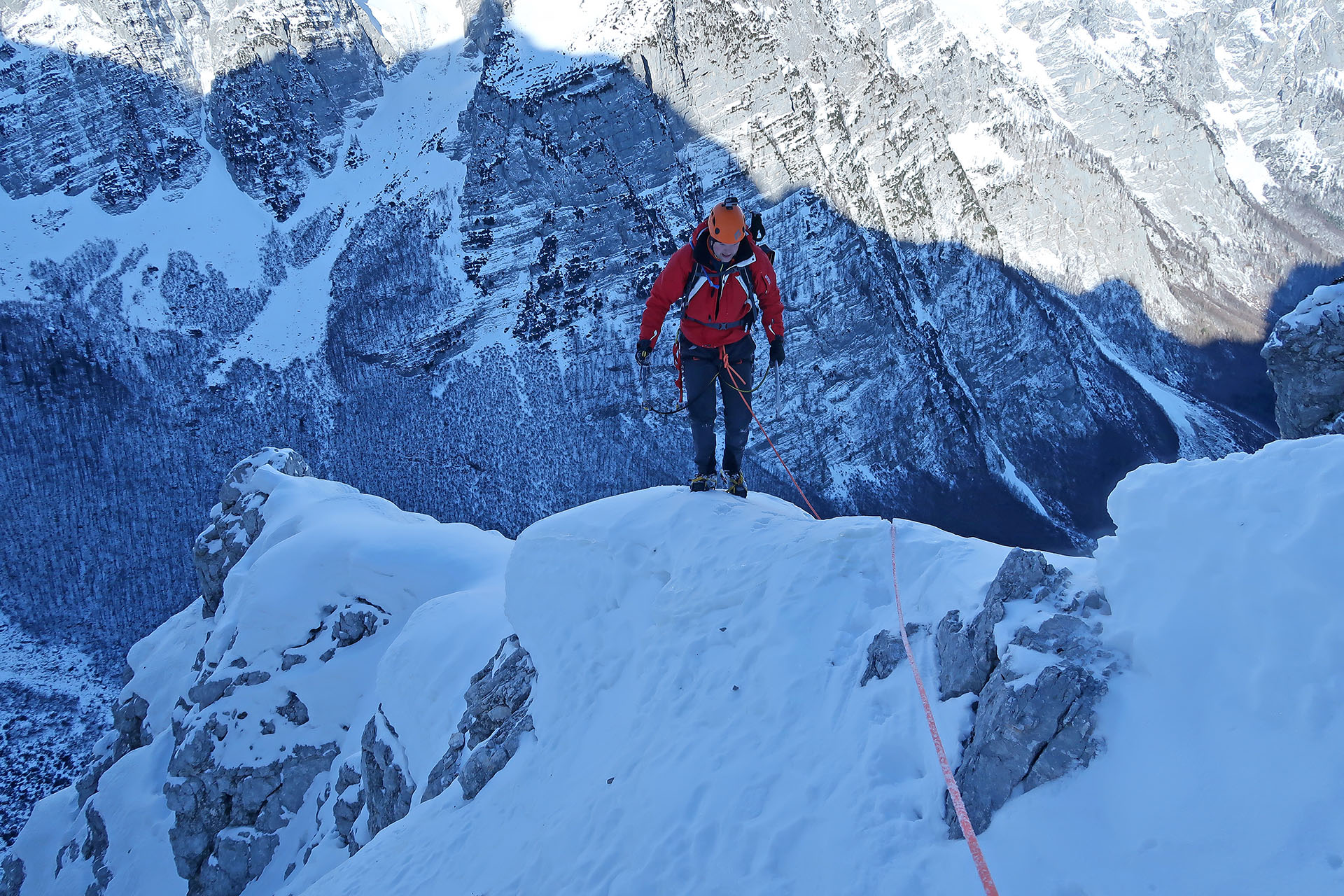 Slovenian route winter climb in Triglav north wall