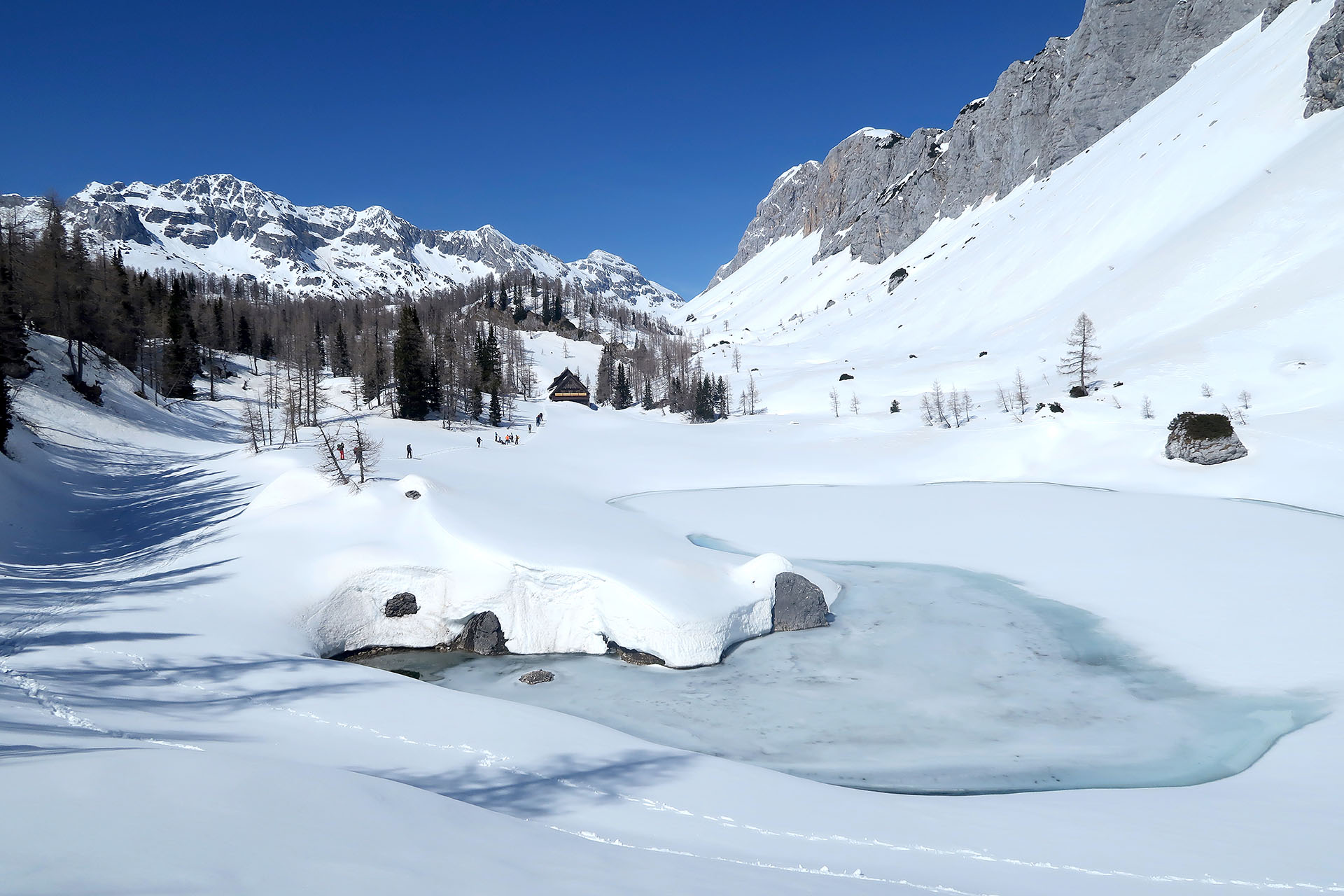 Triglav ski touring traverse goes across Seven lake valley