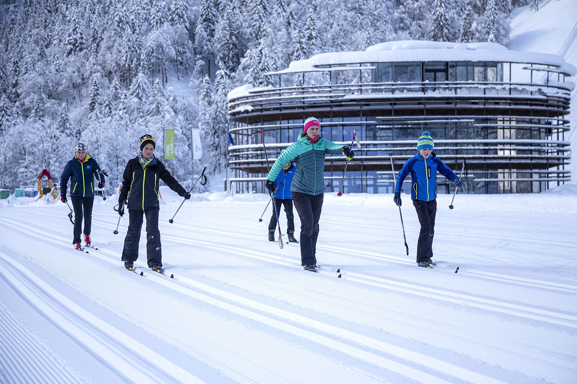 Cross country skiing course - classic technique in Nordic skiing center Planica