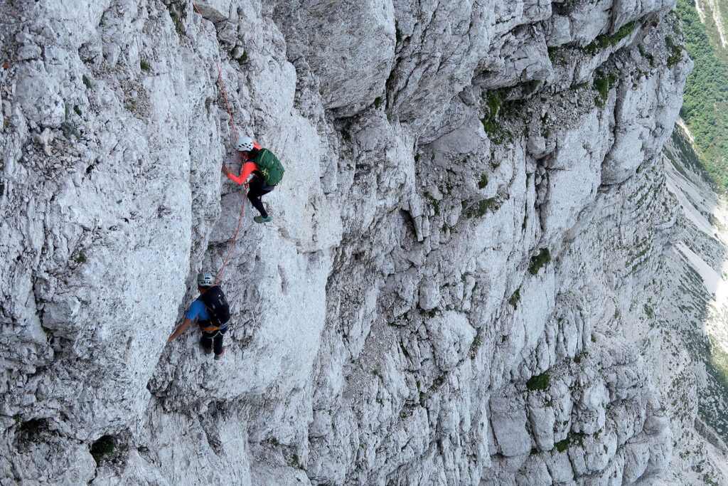 Slovenian route in Triglav north wall guided climb