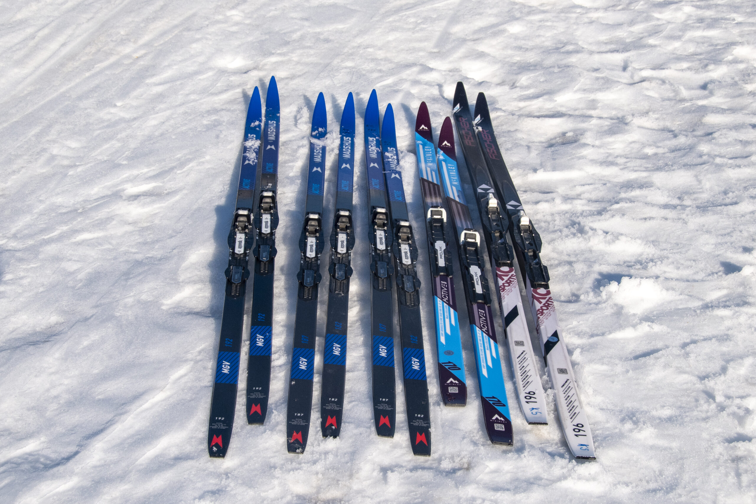 Different cross country skis for rental.