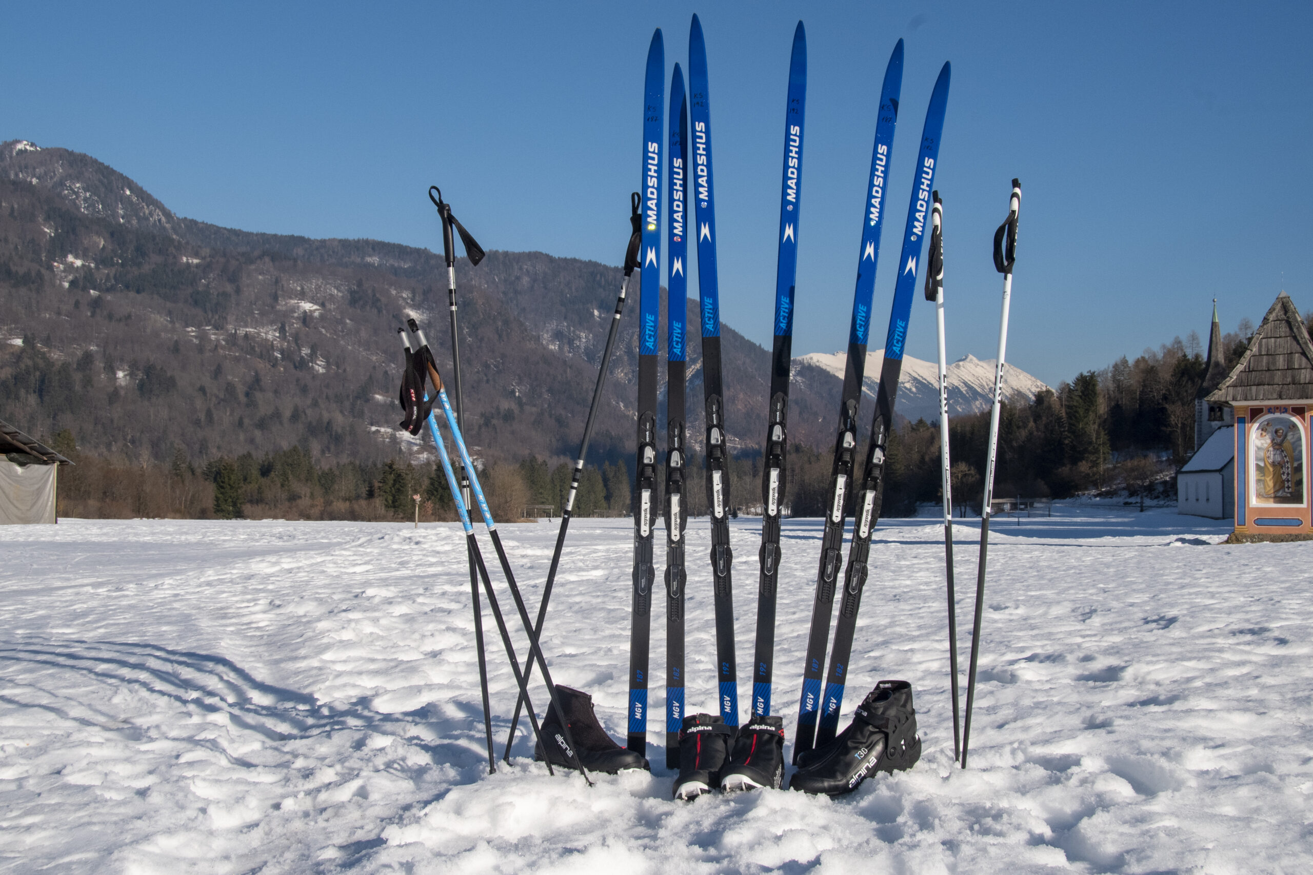 Cross country skiing equipment for rent.