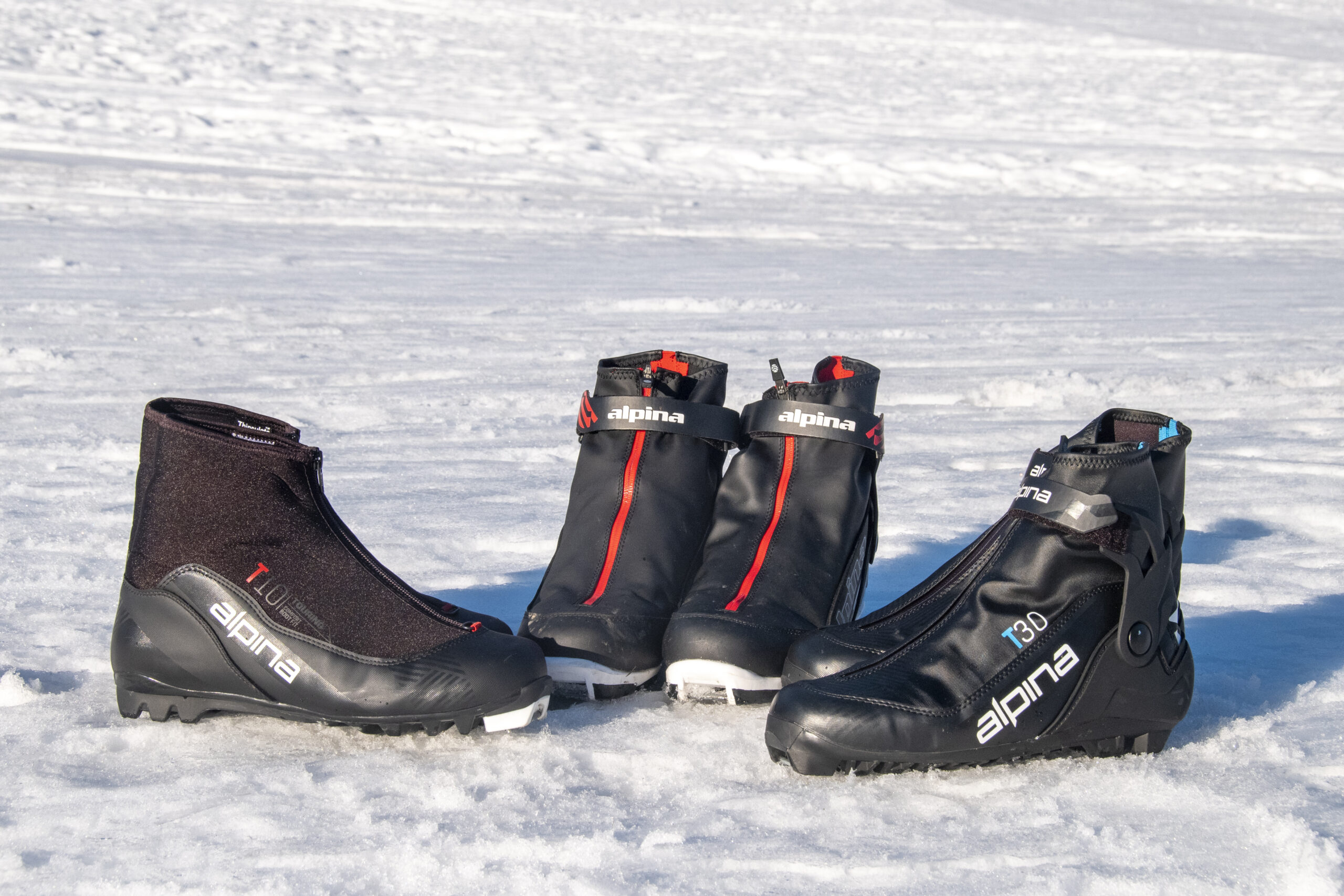Different shoes for cross country skiing, rental.