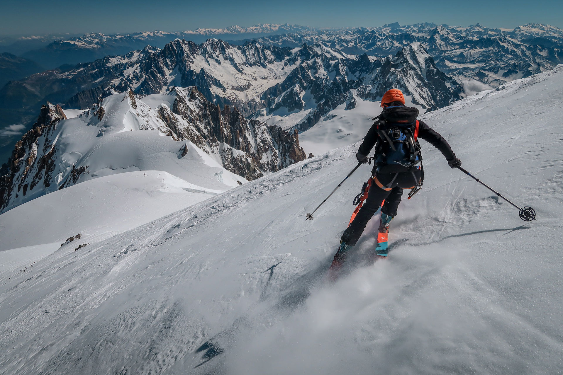 The tour descends from Mont Blanc back to the valley and Chamonix.