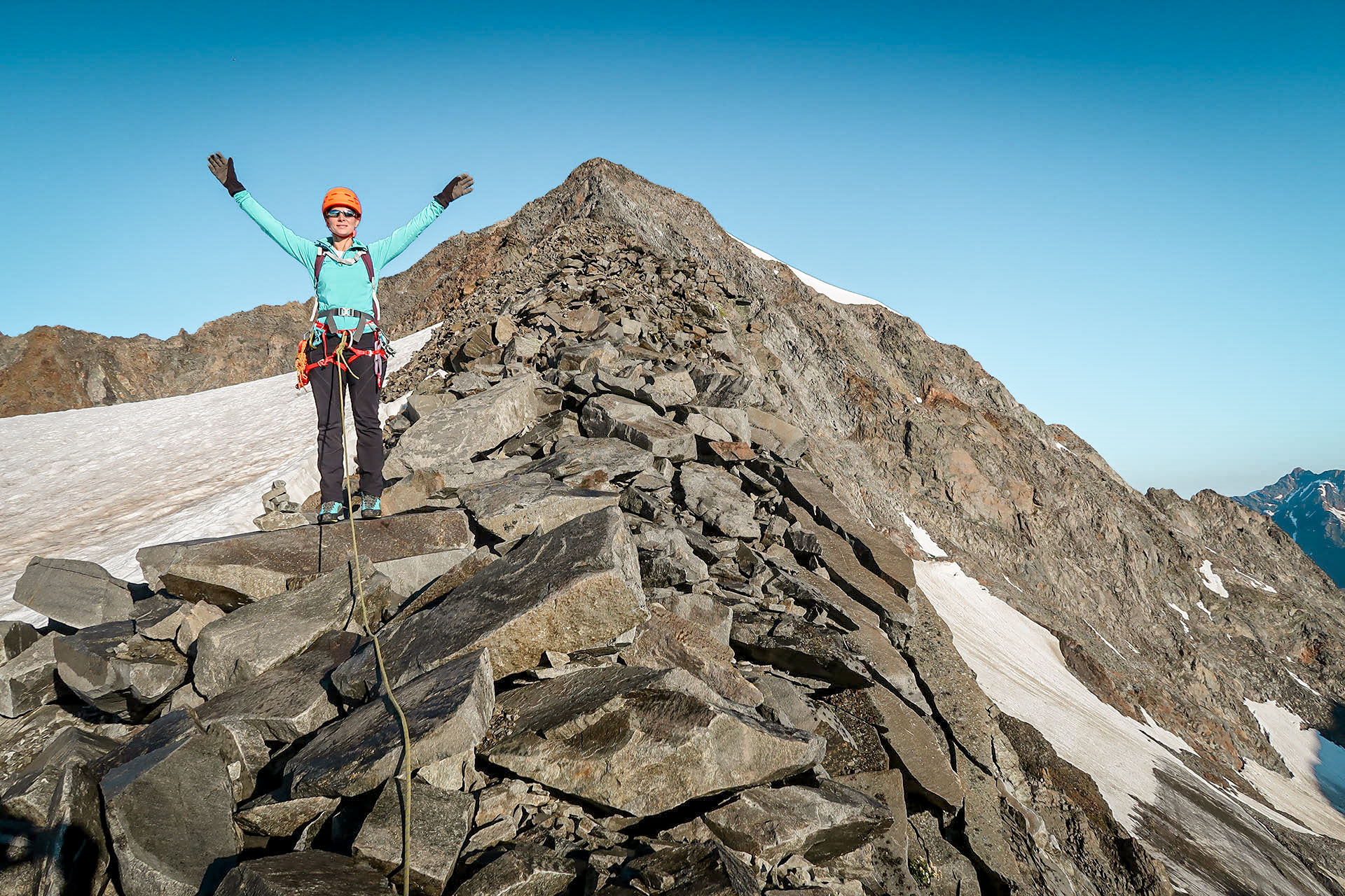 Traversing the Stubai Alps with a mountain guide.