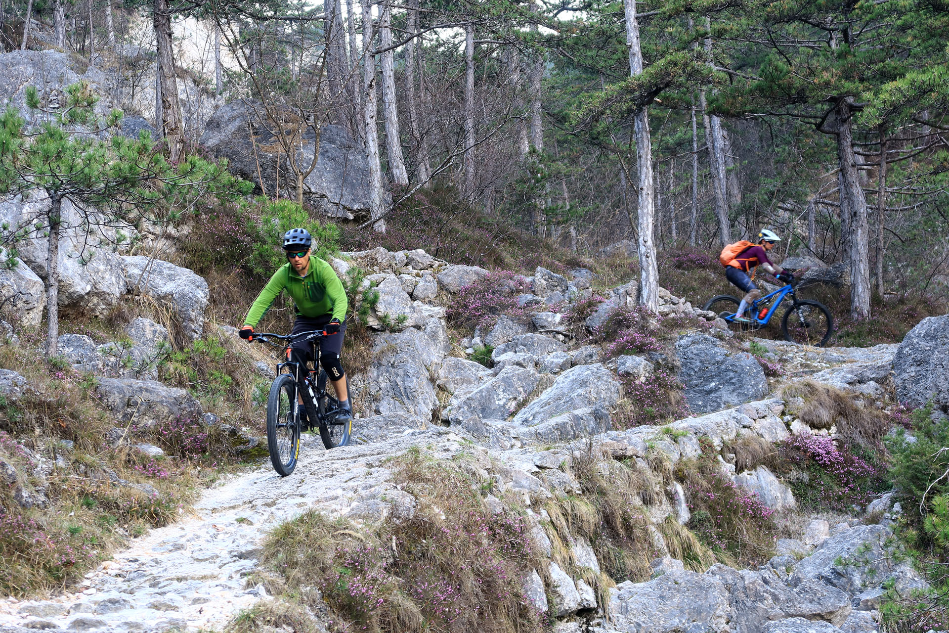 Spust čez planine pod Karavankami s Stolom v ozadju
