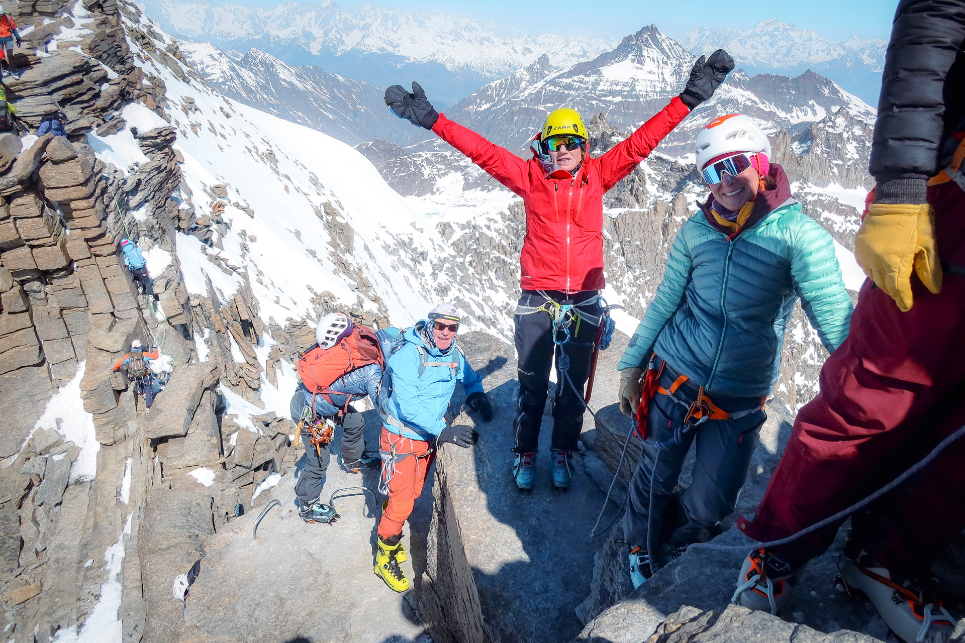 Mountaineers on ridge Mont Roc 